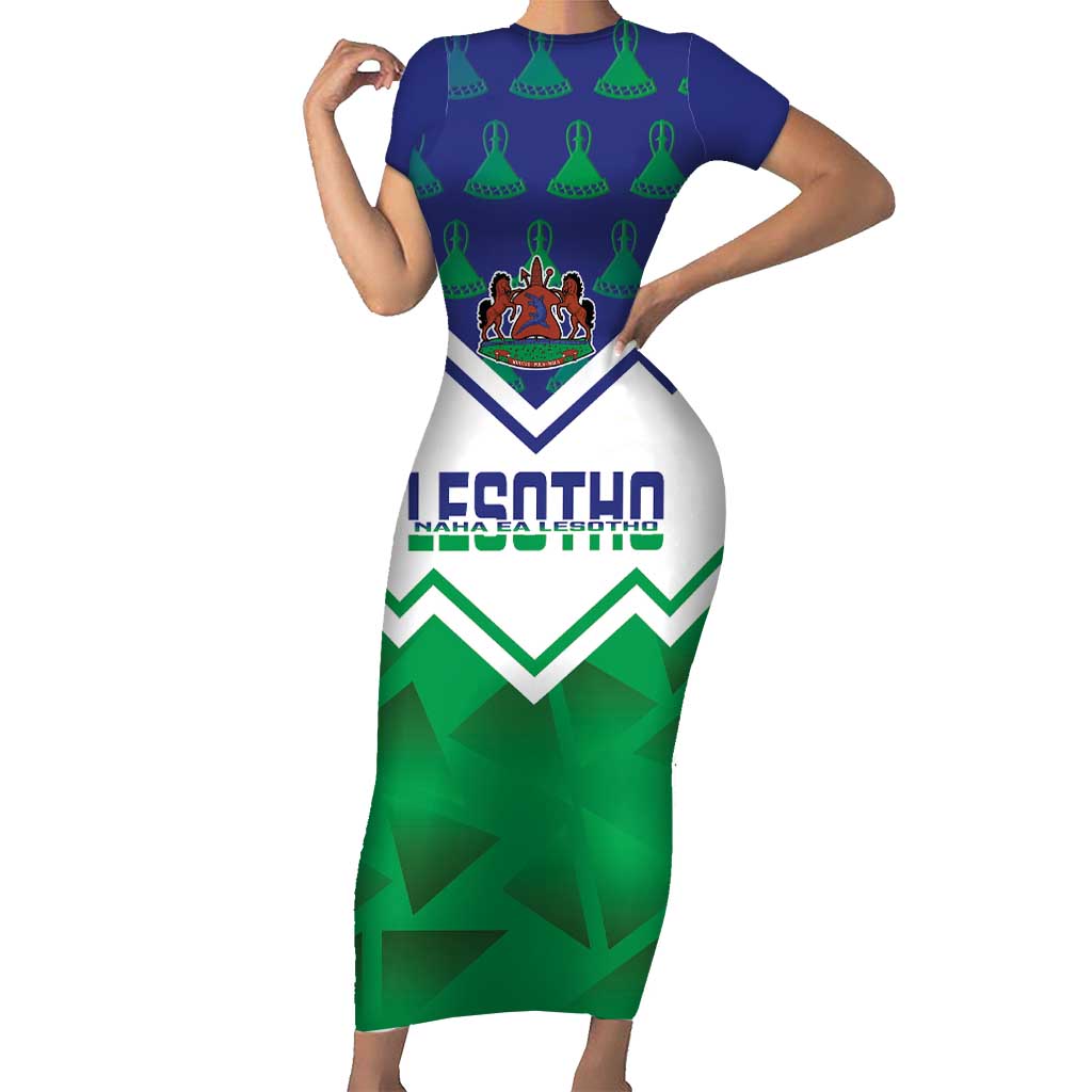 Personalised Lesotho Independence Day Short Sleeve Bodycon Dress Naha ea Lesotho Proud - Wonder Print Shop
