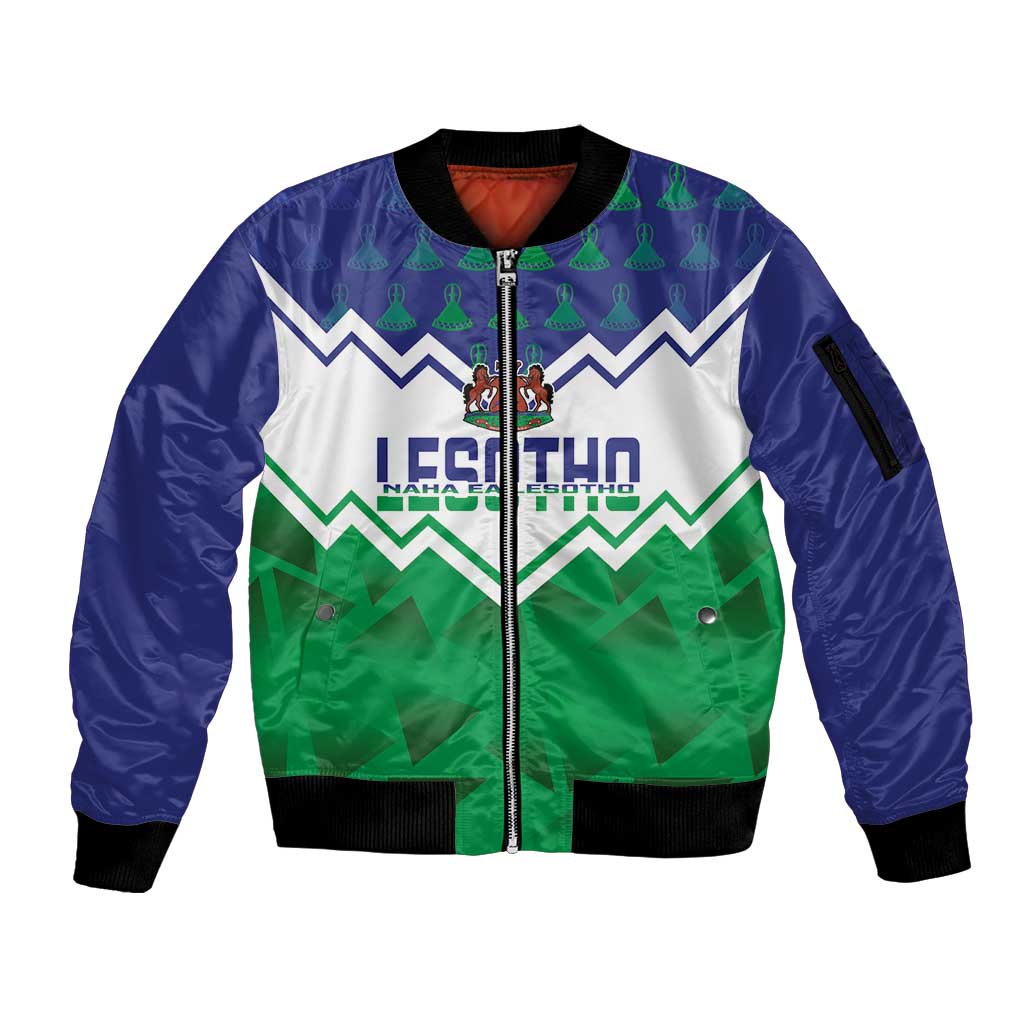 Personalised Lesotho Independence Day Sleeve Zip Bomber Jacket Naha ea Lesotho Proud - Wonder Print Shop