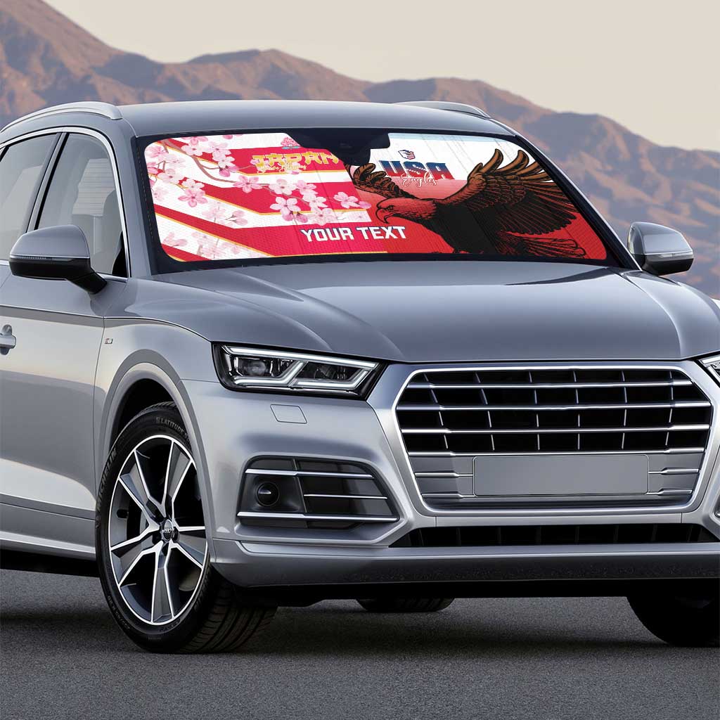 USA and Japan Rugby Custom Auto Sun Shade Eagles Brave Blossoms Together Pacific - Wonder Print Shop