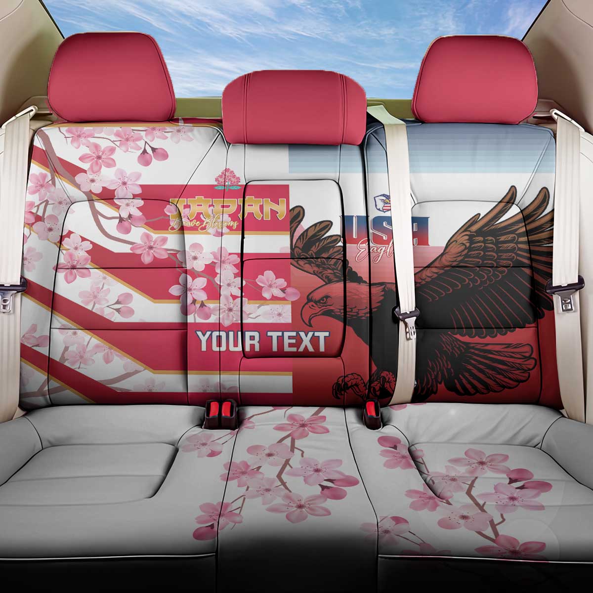 USA and Japan Rugby Custom Back Car Seat Cover Eagles Brave Blossoms Together Pacific - Wonder Print Shop