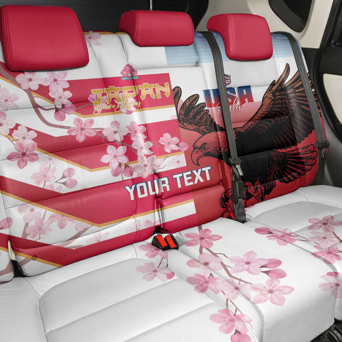 USA and Japan Rugby Custom Back Car Seat Cover Eagles Brave Blossoms Together Pacific - Wonder Print Shop