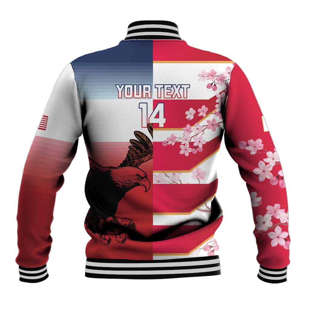 USA and Japan Rugby Custom Baseball Jacket Eagles Brave Blossoms Together Pacific - Wonder Print Shop