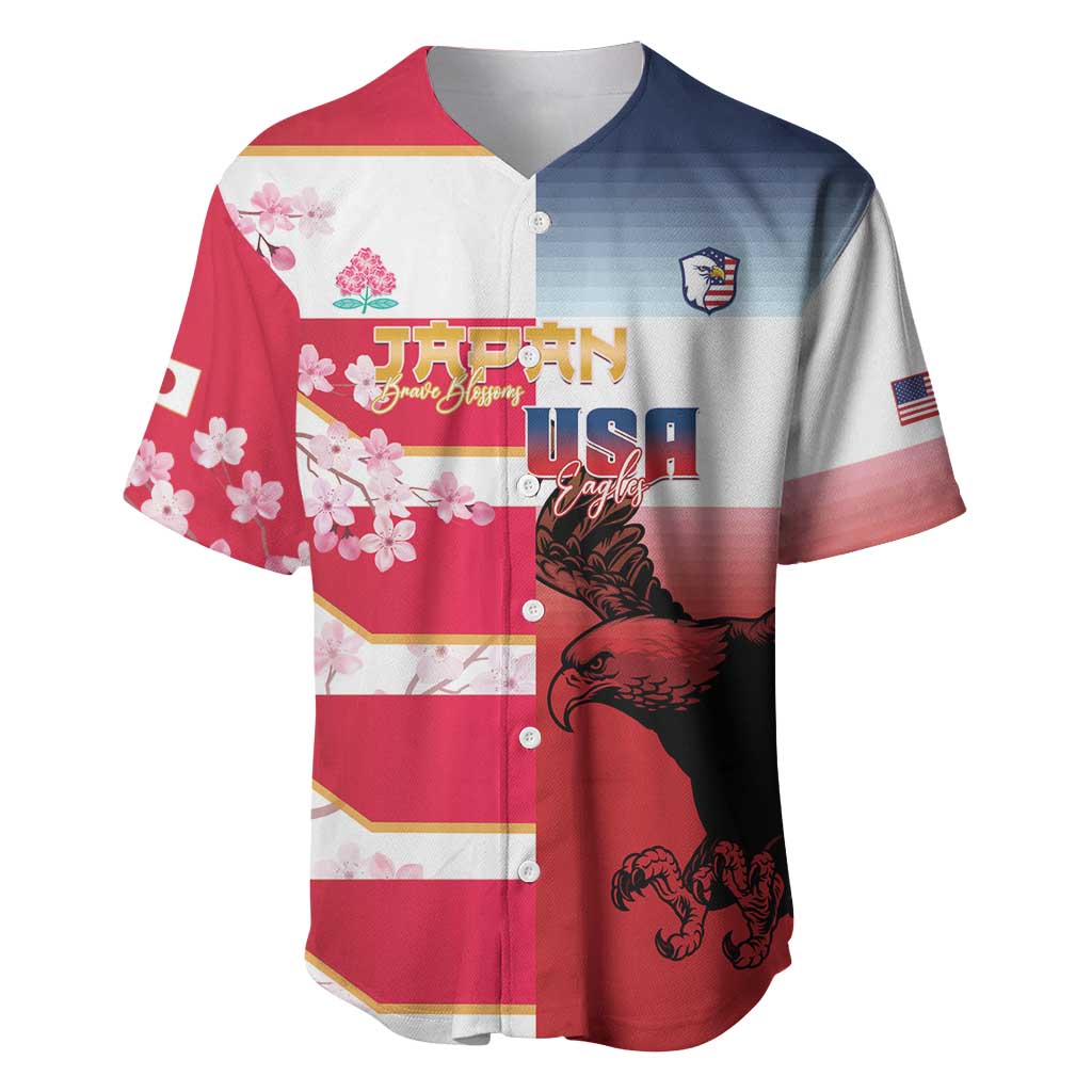 USA and Japan Rugby Custom Baseball Jersey Eagles Brave Blossoms Together Pacific - Wonder Print Shop