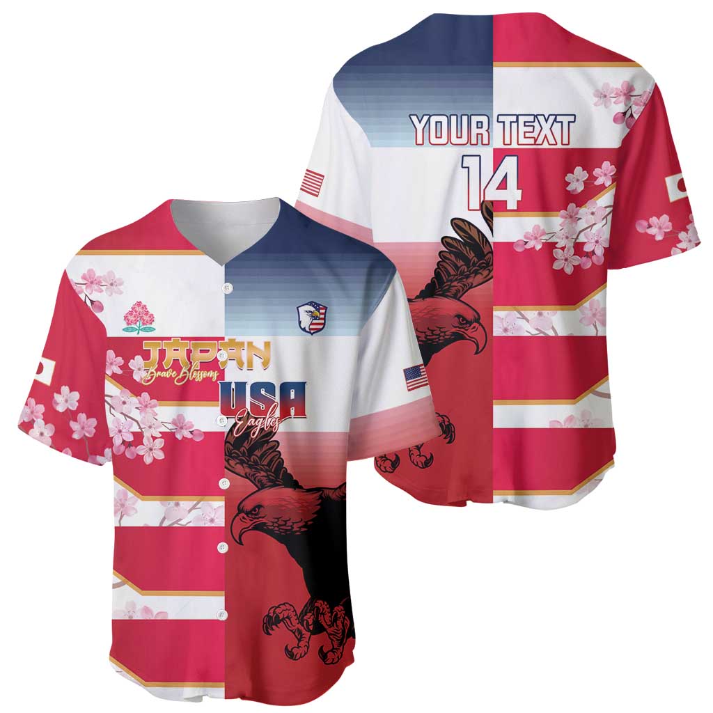 USA and Japan Rugby Custom Baseball Jersey Eagles Brave Blossoms Together Pacific - Wonder Print Shop