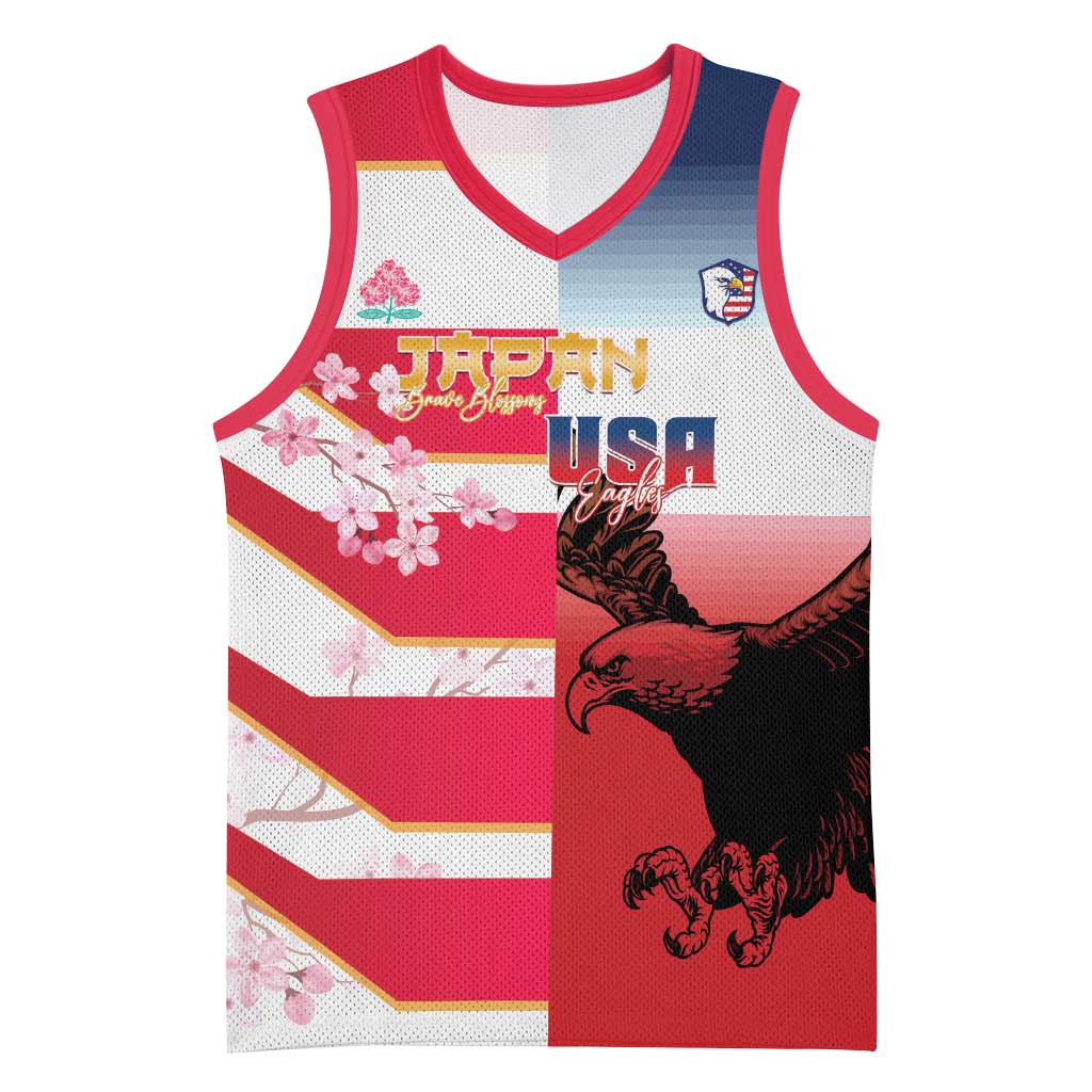 USA and Japan Rugby Custom Basketball Jersey Eagles Brave Blossoms Together Pacific - Wonder Print Shop