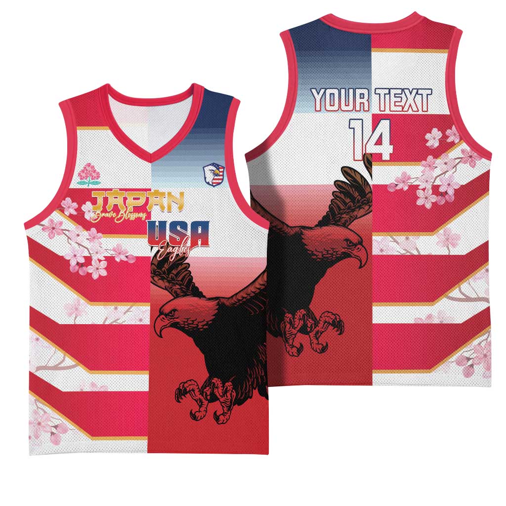 USA and Japan Rugby Custom Basketball Jersey Eagles Brave Blossoms Together Pacific - Wonder Print Shop