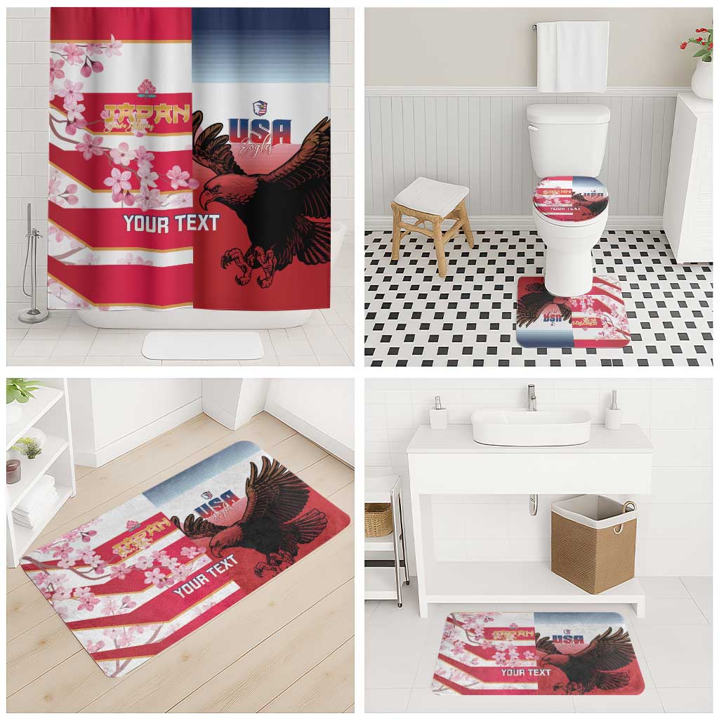 USA and Japan Rugby Custom Bathroom Set Eagles Brave Blossoms Together Pacific - Wonder Print Shop