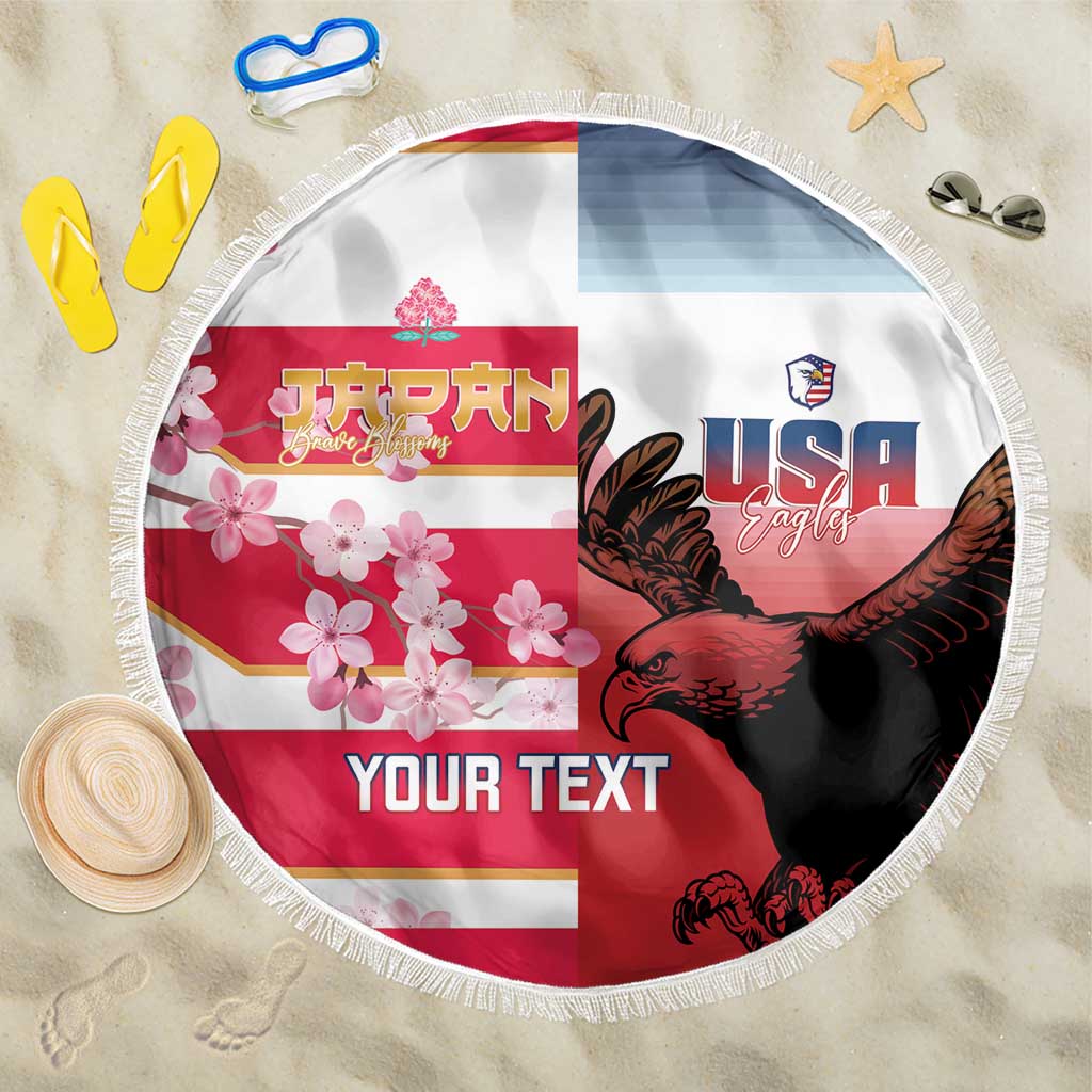 USA and Japan Rugby Custom Beach Blanket Eagles Brave Blossoms Together Pacific - Wonder Print Shop