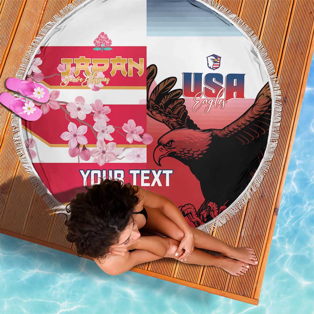 USA and Japan Rugby Custom Beach Blanket Eagles Brave Blossoms Together Pacific - Wonder Print Shop