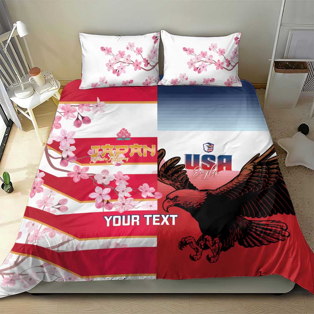 USA and Japan Rugby Custom Bedding Set Eagles Brave Blossoms Together Pacific - Wonder Print Shop