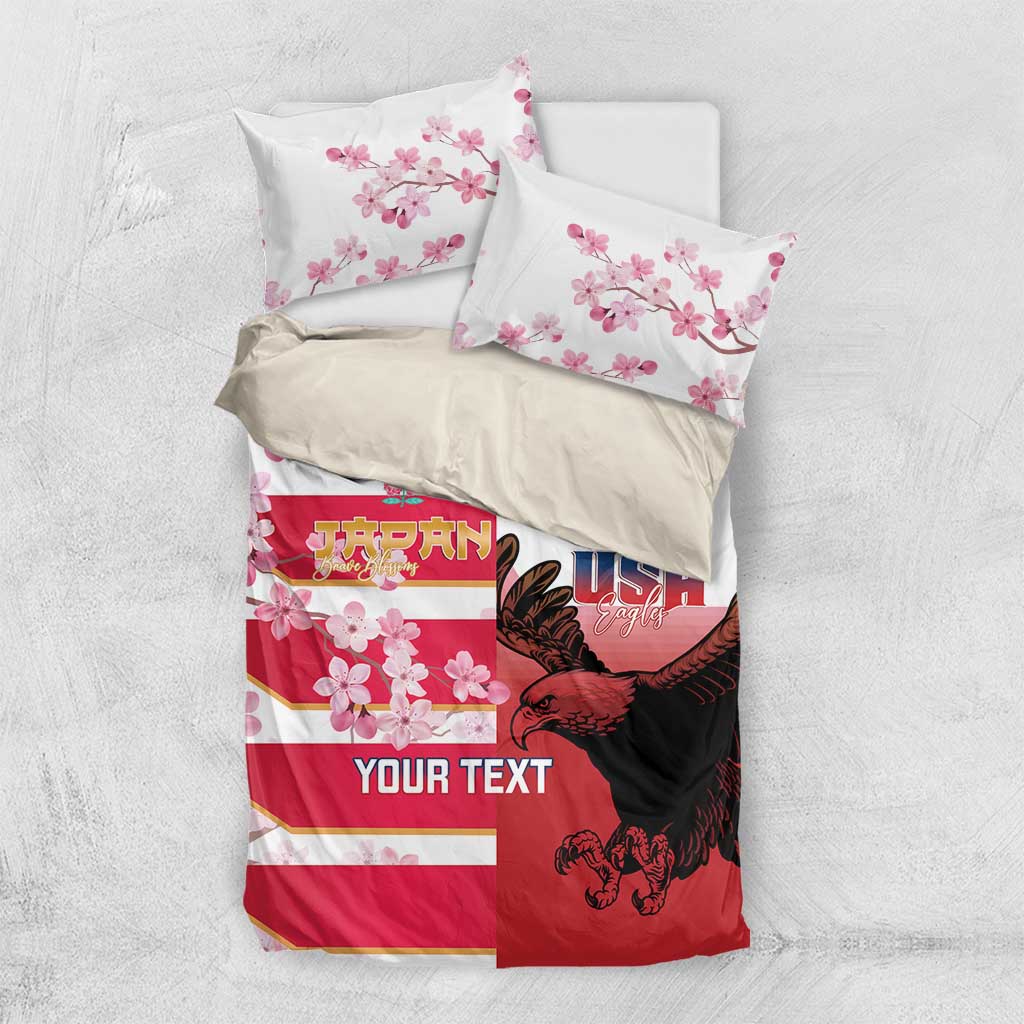 USA and Japan Rugby Custom Bedding Set Eagles Brave Blossoms Together Pacific - Wonder Print Shop