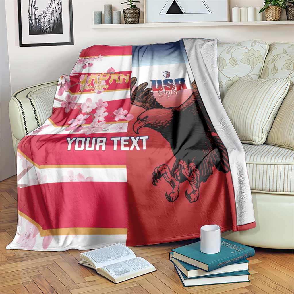 USA and Japan Rugby Custom Blanket Eagles Brave Blossoms Together Pacific - Wonder Print Shop