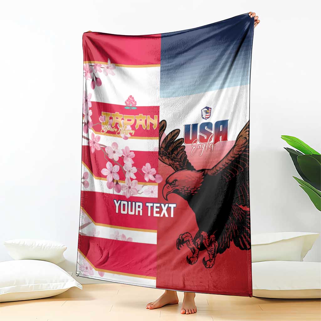 USA and Japan Rugby Custom Blanket Eagles Brave Blossoms Together Pacific - Wonder Print Shop