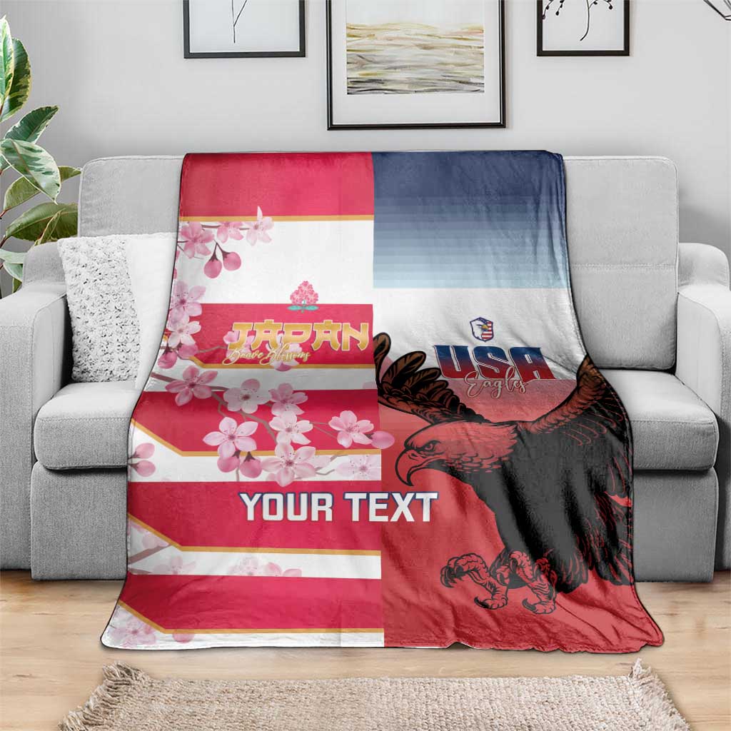 USA and Japan Rugby Custom Blanket Eagles Brave Blossoms Together Pacific - Wonder Print Shop