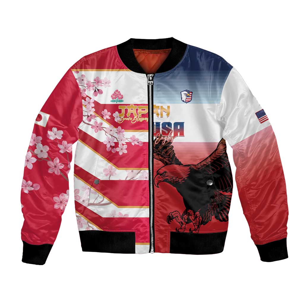 USA and Japan Rugby Custom Bomber Jacket Eagles Brave Blossoms Together Pacific - Wonder Print Shop