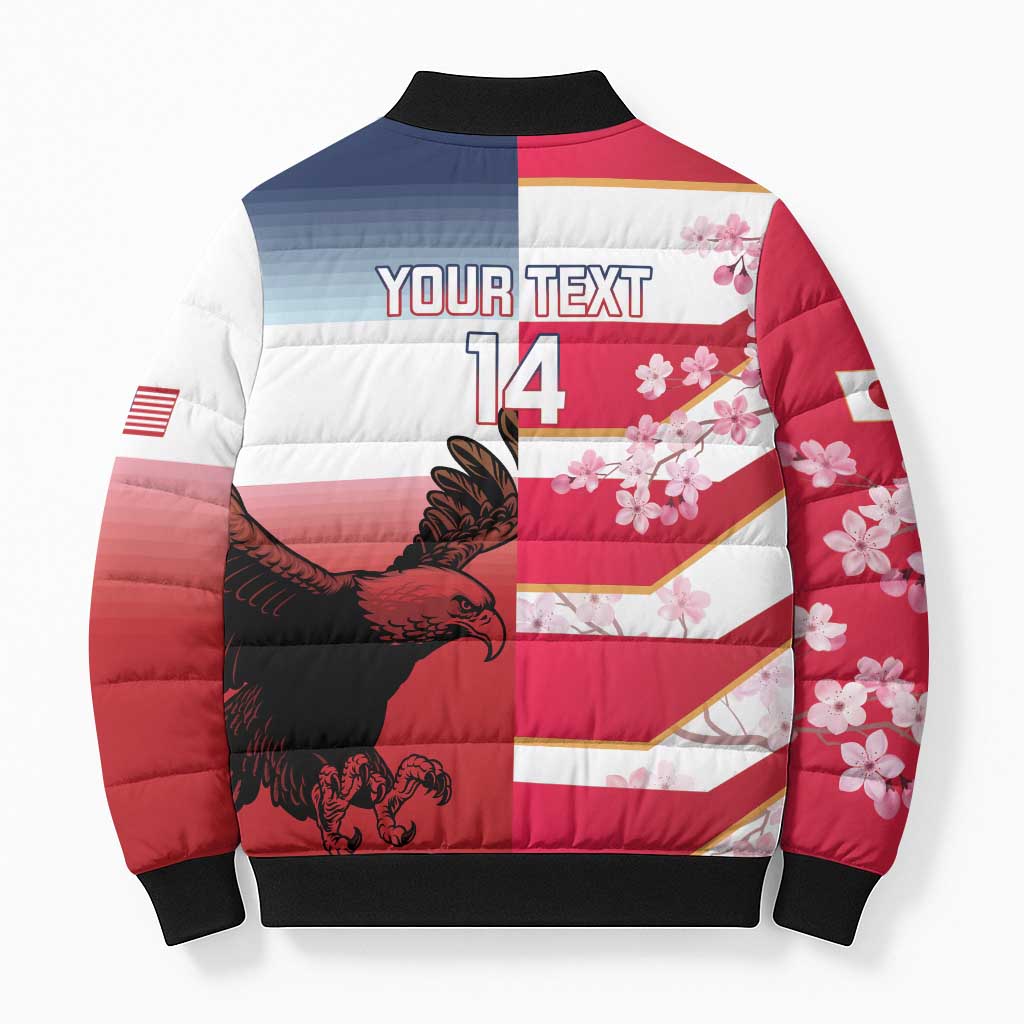 USA and Japan Rugby Custom Bomber Puffer Jacket Eagles Brave Blossoms Together Pacific - Wonder Print Shop