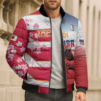 USA and Japan Rugby Custom Bomber Puffer Jacket Eagles Brave Blossoms Together Pacific - Wonder Print Shop