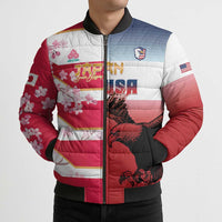 USA and Japan Rugby Custom Bomber Puffer Jacket Eagles Brave Blossoms Together Pacific - Wonder Print Shop