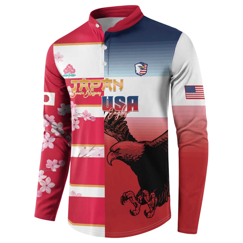 USA and Japan Rugby Custom Button Sweatshirt Eagles Brave Blossoms Together Pacific - Wonder Print Shop