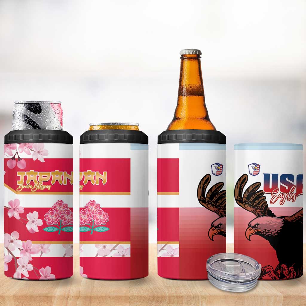 USA and Japan Rugby 4 in 1 Can Cooler Tumbler Eagles Brave Blossoms Together Pacific - Wonder Print Shop