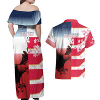 USA and Japan Rugby Custom Couples Matching Off Shoulder Maxi Dress and Hawaiian Shirt Eagles Brave Blossoms Together Pacific - Wonder Print Shop