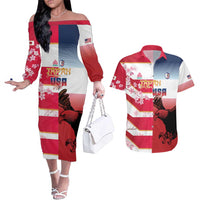 USA and Japan Rugby Custom Couples Matching Off The Shoulder Long Sleeve Dress and Hawaiian Shirt Eagles Brave Blossoms Together Pacific - Wonder Print Shop