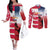 USA and Japan Rugby Custom Couples Matching Off The Shoulder Long Sleeve Dress and Long Sleeve Button Shirt Eagles Brave Blossoms Together Pacific - Wonder Print Shop