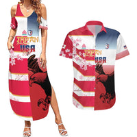 USA and Japan Rugby Custom Couples Matching Summer Maxi Dress and Hawaiian Shirt Eagles Brave Blossoms Together Pacific - Wonder Print Shop