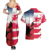 USA and Japan Rugby Custom Couples Matching Summer Maxi Dress and Hawaiian Shirt Eagles Brave Blossoms Together Pacific - Wonder Print Shop