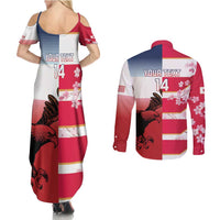 USA and Japan Rugby Custom Couples Matching Summer Maxi Dress and Long Sleeve Button Shirt Eagles Brave Blossoms Together Pacific - Wonder Print Shop