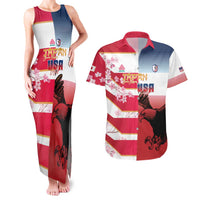USA and Japan Rugby Custom Couples Matching Tank Maxi Dress and Hawaiian Shirt Eagles Brave Blossoms Together Pacific - Wonder Print Shop