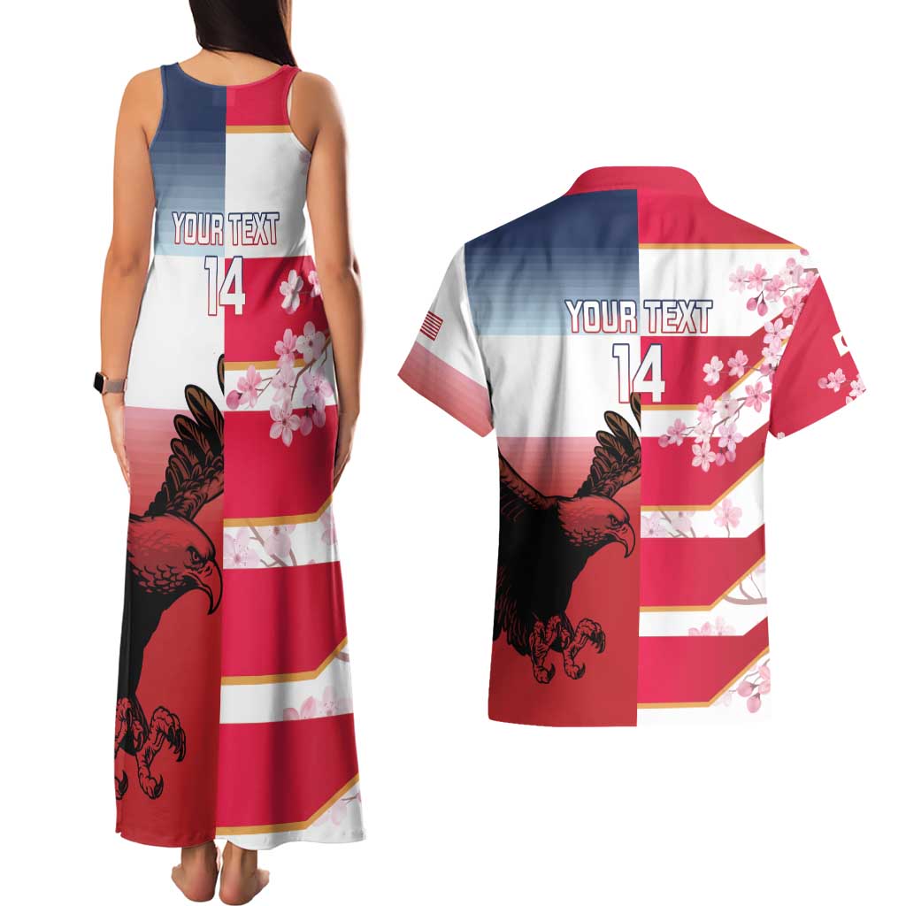 USA and Japan Rugby Custom Couples Matching Tank Maxi Dress and Hawaiian Shirt Eagles Brave Blossoms Together Pacific - Wonder Print Shop
