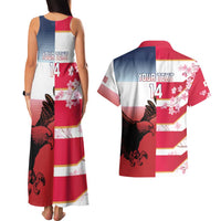USA and Japan Rugby Custom Couples Matching Tank Maxi Dress and Hawaiian Shirt Eagles Brave Blossoms Together Pacific - Wonder Print Shop