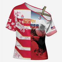 USA and Japan Rugby Custom Cross Shoulder Shirt Eagles Brave Blossoms Together Pacific - Wonder Print Shop