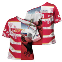 USA and Japan Rugby Custom Cross Shoulder Shirt Eagles Brave Blossoms Together Pacific - Wonder Print Shop