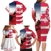 USA and Japan Rugby Custom Family Matching Long Sleeve Bodycon Dress and Hawaiian Shirt Eagles Brave Blossoms Together Pacific - Wonder Print Shop