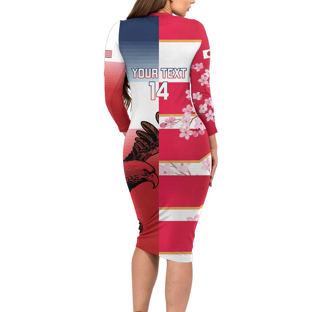 USA and Japan Rugby Custom Family Matching Long Sleeve Bodycon Dress and Hawaiian Shirt Eagles Brave Blossoms Together Pacific - Wonder Print Shop