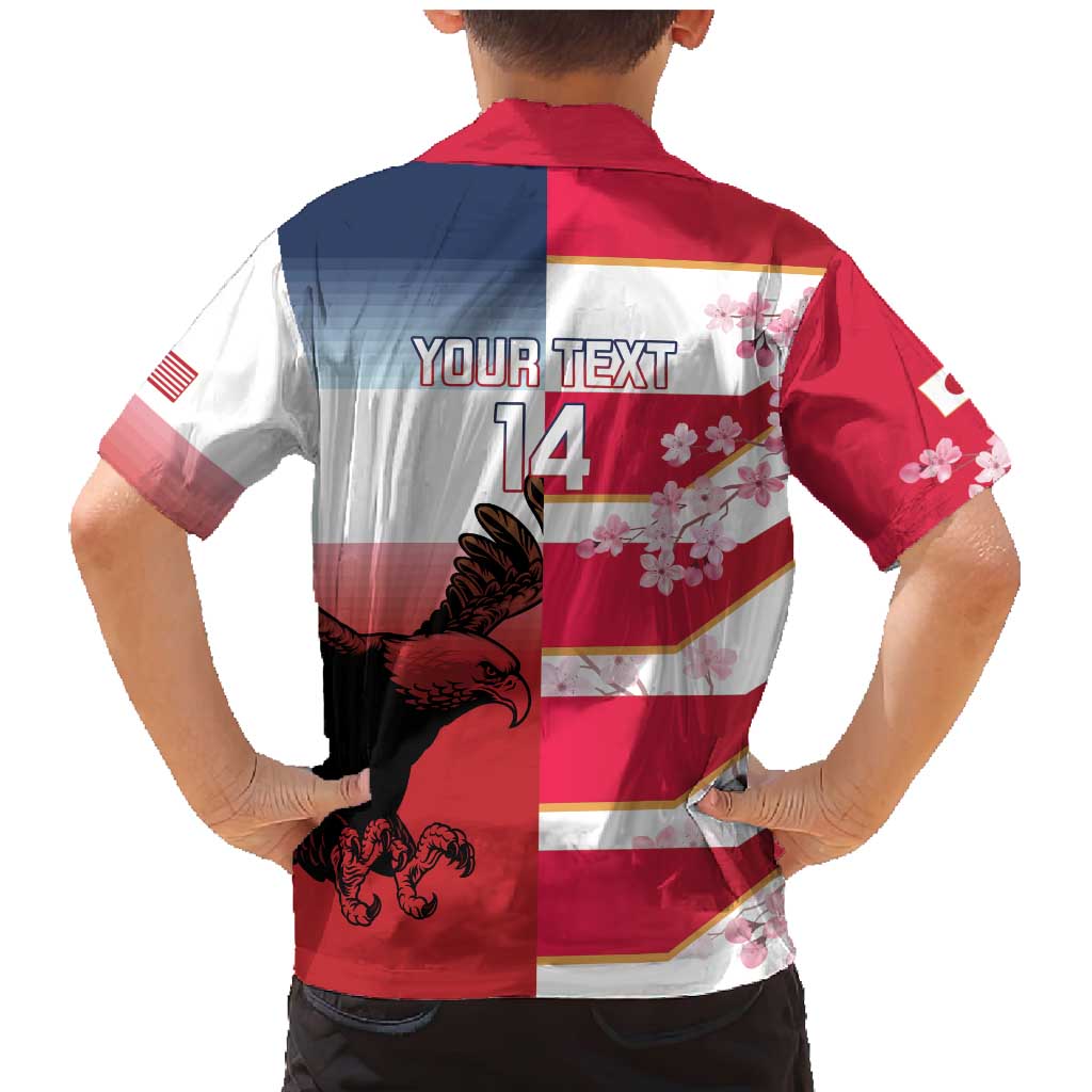 USA and Japan Rugby Custom Family Matching Mermaid Dress and Hawaiian Shirt Eagles Brave Blossoms Together Pacific - Wonder Print Shop
