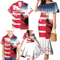 USA and Japan Rugby Custom Family Matching Mermaid Dress and Hawaiian Shirt Eagles Brave Blossoms Together Pacific - Wonder Print Shop