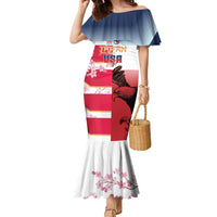 USA and Japan Rugby Custom Family Matching Mermaid Dress and Hawaiian Shirt Eagles Brave Blossoms Together Pacific - Wonder Print Shop