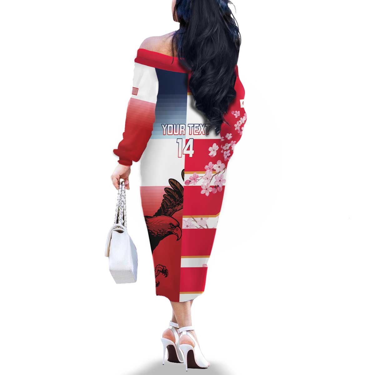 USA and Japan Rugby Custom Family Matching Off The Shoulder Long Sleeve Dress and Hawaiian Shirt Eagles Brave Blossoms Together Pacific - Wonder Print Shop