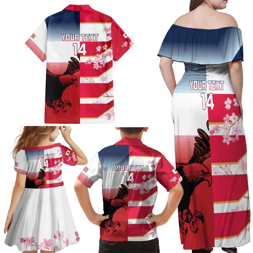 USA and Japan Rugby Custom Family Matching Off Shoulder Maxi Dress and Hawaiian Shirt Eagles Brave Blossoms Together Pacific - Wonder Print Shop