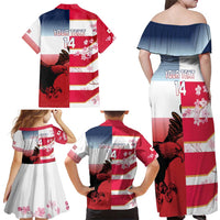 USA and Japan Rugby Custom Family Matching Off Shoulder Maxi Dress and Hawaiian Shirt Eagles Brave Blossoms Together Pacific - Wonder Print Shop