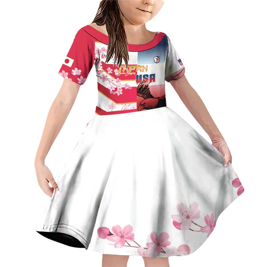 USA and Japan Rugby Custom Family Matching Off Shoulder Short Dress and Hawaiian Shirt Eagles Brave Blossoms Together Pacific - Wonder Print Shop