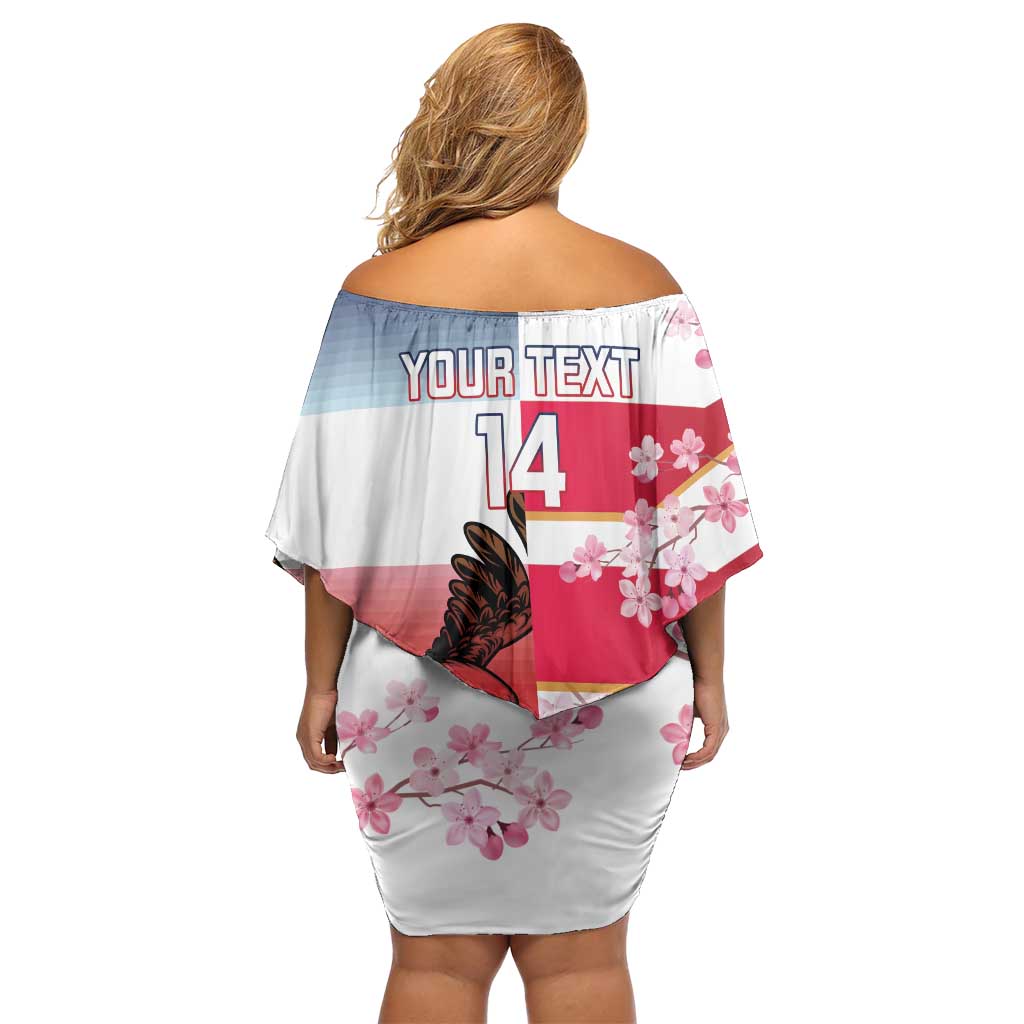 USA and Japan Rugby Custom Family Matching Off Shoulder Short Dress and Hawaiian Shirt Eagles Brave Blossoms Together Pacific - Wonder Print Shop