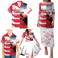 USA and Japan Rugby Custom Family Matching Puletasi and Hawaiian Shirt Eagles Brave Blossoms Together Pacific - Wonder Print Shop