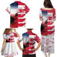 USA and Japan Rugby Custom Family Matching Puletasi and Hawaiian Shirt Eagles Brave Blossoms Together Pacific - Wonder Print Shop