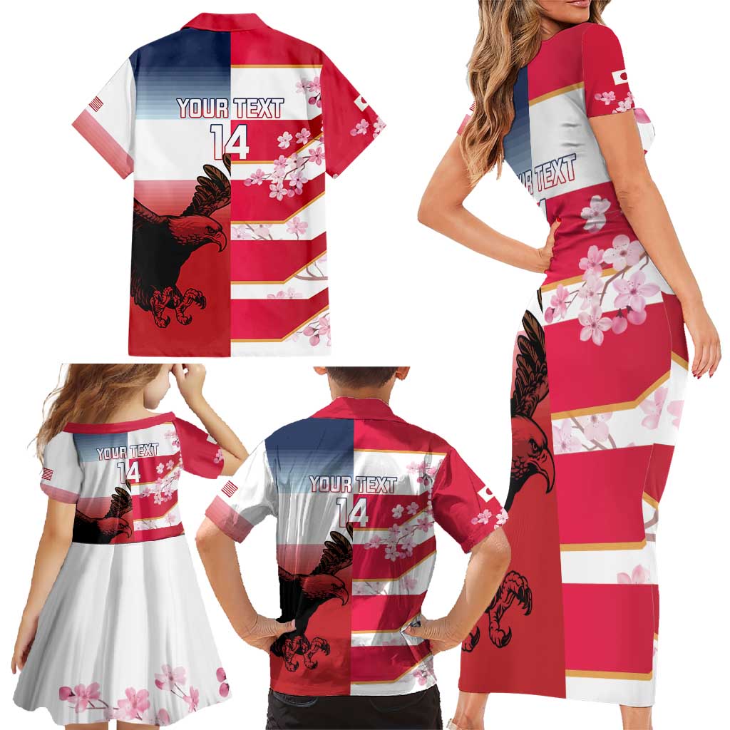 USA and Japan Rugby Custom Family Matching Short Sleeve Bodycon Dress and Hawaiian Shirt Eagles Brave Blossoms Together Pacific - Wonder Print Shop