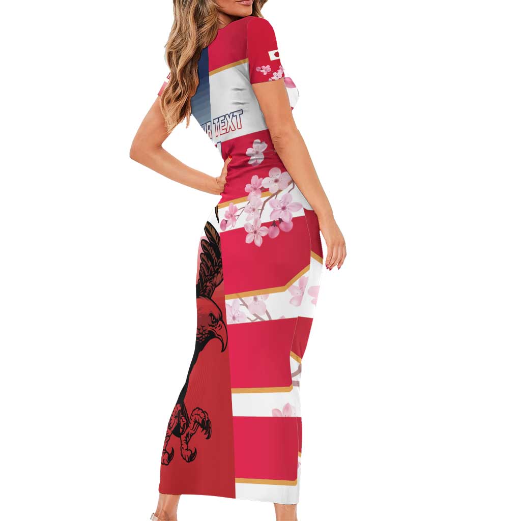 USA and Japan Rugby Custom Family Matching Short Sleeve Bodycon Dress and Hawaiian Shirt Eagles Brave Blossoms Together Pacific - Wonder Print Shop