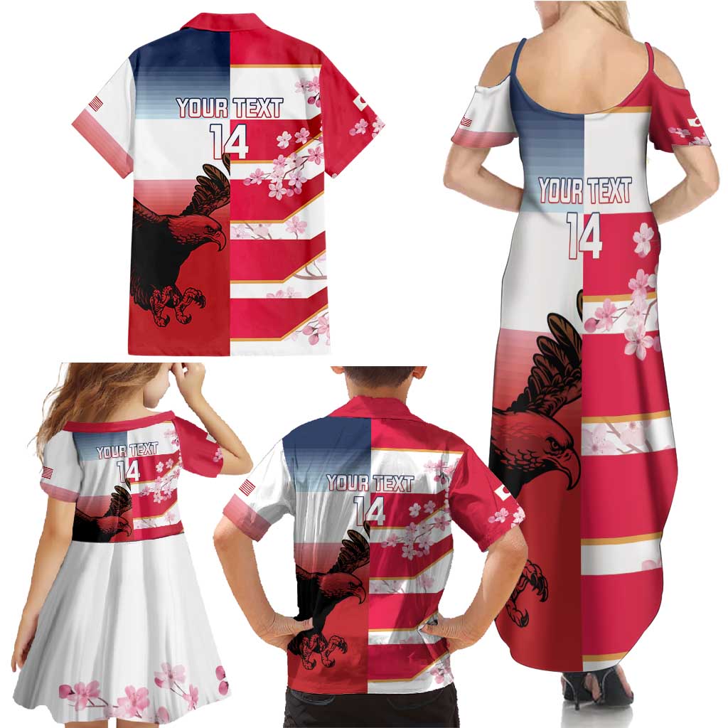 USA and Japan Rugby Custom Family Matching Summer Maxi Dress and Hawaiian Shirt Eagles Brave Blossoms Together Pacific - Wonder Print Shop